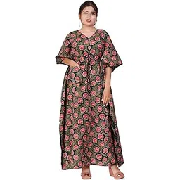 modest materna Maternity Kaftan for Women - Free Size Feeding Kaftan for Women with Zip & Drawstring, Full Length Cotton Nursing Nighty, Screen Print Design-picture-16