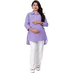 modest materna Waffle Cotton Kurta Set - Maternity Kurta Set for Women Feeding - Stylish Collar, Adjustable Knots, Three Fourth Sleeves, Winter Wear, Pants with Pockets-picture-18