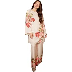modestouze attires Cord Set for Women Cotton Stylish Poly Rayon - Turkish Co Ord Set for Women Stylish Mandarin Neck Floral Print Western Co Order Sets, Wear as Office Coat, Travel Coord, Cot image 1
