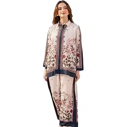 modestouze attires Cord Set for Women Cotton Stylish Poly Rayon Long Sleeves Turkish Co Ord Mandarin Neck Floral Print Western Co Order Set for Women, Wear as Office Coat, Travel Coord, Cot-picture-15