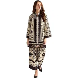modestouze attires Cord Set for Women Stylish - Poly Rayon Long Sleeves Turkish Co Ord Set Mandarin Neck Floral Print Western Co Order Sets for Womens Wear as Office Coat, Travel Coord-picture-20