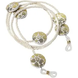 modisch handmade glasses chain, Spectacle Cord with 100 cm Length Sunglass Strap,off white beads and white round shape stone with golden print sunglasses spectacles chain [JC-15OWC]-picture-17