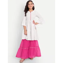 Modish Couture Girls Printed Tiered Pure Cotton Kurta with Sharara-picture-49