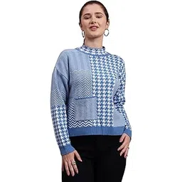 modkline with mk Turtle Neck Houndstooth Stylish Design with Premium Premium Acrylic Pure Wool Women Knitted Top & Sweater-picture-22