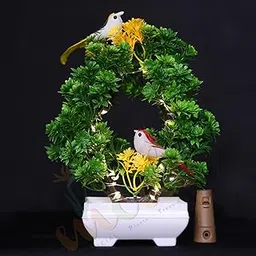 Modo Artificial Bonsai Plant with Sparrow - 'Living Room' Dining Table Decor |Home,Office Party Decor |Speacial Ocassion Decor | Festival Theme Decorative | Green & Yellow Color with LED Light-image-44