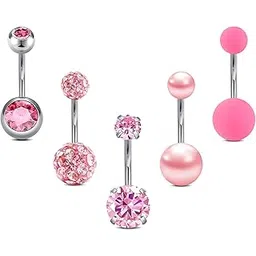 modrsa Belly Button Ring Belly Rings Surgical Steel Pink Belly Button Rings Belly Button Piercing Jewelry Heart Belly Piercings for Women Navel Rings-picture-53