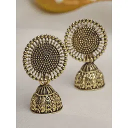 Moedbuille Antique Floral Design Oxidized Gold-Plated Handcrafted Filigree Jhumki Earrings-picture-41