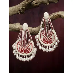 Moedbuille Beads and Pearls Contemporary Tassell Design Silver Plated Handcrafted Earrings-picture-29