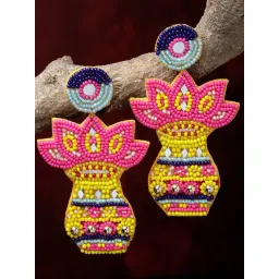 Moedbuille Handcrafted Beads and Mirrors Floral Temple Design Contemporary Earrings-picture-13