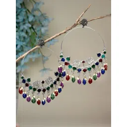 Moedbuille Handcrafted Meenakari Work Antique Tasselled Design Oxidised Silver Plated Earrings-picture-21