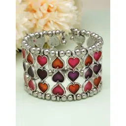 Moedbuille Handpainted Meenakari Work Heart Shape Afghan Design Silver Plated Antique Bracelet-picture-30