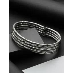 Moedbuille Layered Antique Tribal Design Oxidised Silver Plated Choker Handcrafted Necklace-picture-13