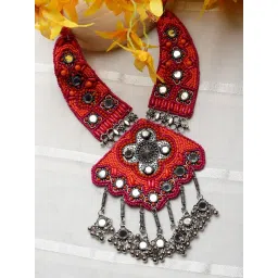 Moedbuille Mirrors & Beads Contemporary Design Oxidised Gold Plated Handcrafted Tasselled Necklace-picture-28