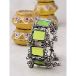 Moedbuille Mirrors & Ghungroos Afghan Tribal Design Oxidised Silver Plated Handcrafted Bracelet-picture-20