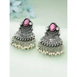 Moedbuille Mirrors and Pearls Afghan Antique Design Oxidised Silver Plated Earrings-picture-27