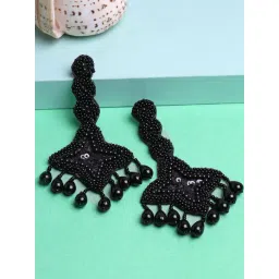 Moedbuille Sequins Beads and Pearls Contemporary Tasselled Design Silver Handcrafted Earrings-picture-36