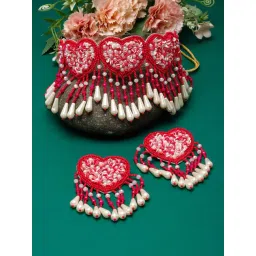 Moedbuille Sequins Beads & Pearls Studded Handcrafted Heart Shaped Contemporary Jewellery Set-picture-23