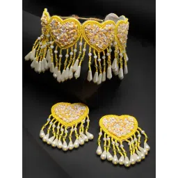 Moedbuille Sequins Beads & Pearls Studded Handcrafted Heart Shaped Contemporary Jewellery Set-picture-24
