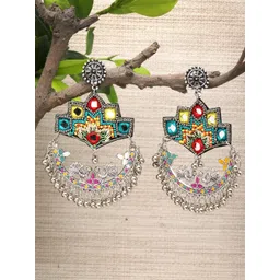 Moedbuille Silver-Plated Artificial Beaded Peacock Shaped Oxidised Chandbalis-picture-32