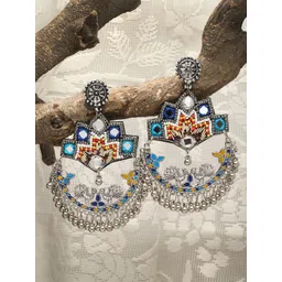 Moedbuille Silver-Plated Artificial Beaded Peacock Shaped Oxidised Chandbalis-picture-19