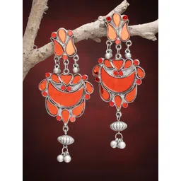 Moedbuille Silver-Plated Artificial Stones Studded and Beaded ContemporaryDrop Earrings-picture-22