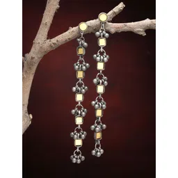 Moedbuille Silver-Plated Artificial Stones Studded Square Shaped Oxidised Drop Earrings-picture-20