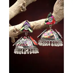Moedbuille Silver-Plated Crystals Studded and Beaded Dome Shaped Jhumkas-picture-29