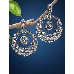 Moedbuille Silver-Plated Crystals Studded Circular Drop Earrings-picture-26