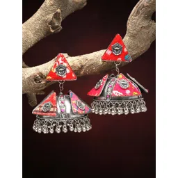 Moedbuille Silver-Plated Crystals Studded Dome Shaped Temple Oxidised Jhumkas-picture-34
