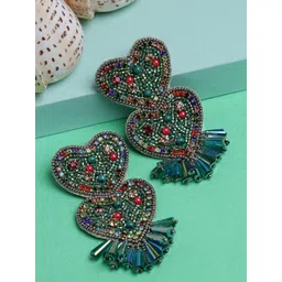 Moedbuille Silver Plated Handcrafted Sequins Beads & Crystals Heart Shape Chandbalis-picture-11