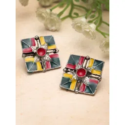 Moedbuille Silver-Plated Square Shaped Oxidised Studs-picture-33
