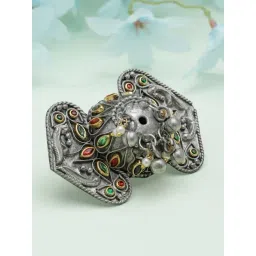 Moedbuille Stones Studded Antique Design Handcrafted Oxidised Silver Plated Finger Ring-picture-21