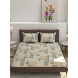 MOGNE FAB Beige & Black Floral Cotton Fitted 210 TC King Bedsheet Set 2.28 m x 2.54 m-picture-18
