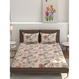 MOGNE FAB White & Mustard Floral Cotton Fitted 210 TC King Bedsheet Set 2.28 m x 2.54 m-picture-20