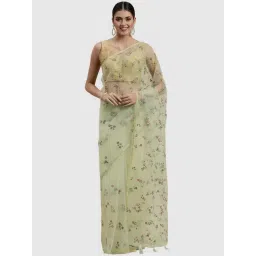 Mohey Green Embroidered Saree With Unstitched Blouse-picture-24