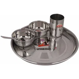 mohini steels Pack of 5 Steel Premium Quality Stainless Steel Veg Bowl Vati Katori Serving Dish Set, 1 Plate, 1 Spoon & 1 Glass | Bhojan Thali Set 5 Pcs Dinner Set-picture-12