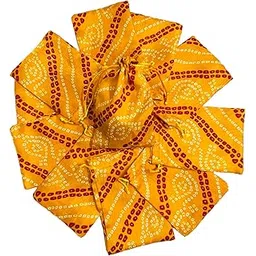 Moira 12pcs 5X7 inch Small Size Bandhej Silk Potli for Gifting, Jewellery Storage, Shagun, Coin Packing (Yellow)-picture-14