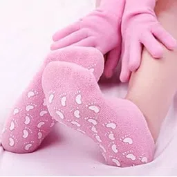 Moisturizing Gel Socks & Gloves Set Combo with Spa Feet Protector Crack Heel Repair Socks With Moisturizing Hand Glows Natural Oil And Vitamin-E Therapy Sock ＆ Glove, Soften Repairing Dry Cracked, Hands Feet Skin Care, Effective in Repair Dry and Chapped Hands and Feet Skin Winter Spa Gel Heel Socks for Woman Men (Multi Color)-picture-21