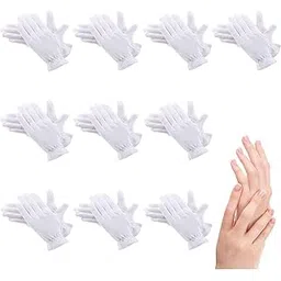 Moisturizing Gloves Over Night Bedtime White Cotton | Cosmetic Inspection Premium Cloth Quality | Eczema Dry Sensitive Irritated Skin Spa Therapy Secure Wristband| One Size Fits Most (10-Pairs)-picture-30