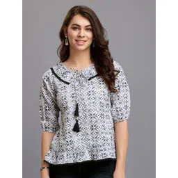 MOJILAA Ethnic Motifs Printed Tie-Up Neck Top-picture-15