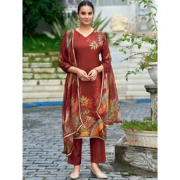 MOJILAA Women Floral Printed Kurta with Trousers & Dupatta-picture-41