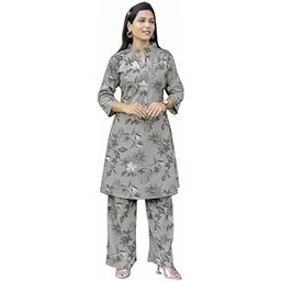 mojilaa Women's Rayon Viscose 21 KG Floral & Leaf Printed Causal Co-ord Set | Printed Cords | Fusion Wear Tunic with Pant | Tunic and Pant for Women | Collage Wear | Office Wear-picture-13