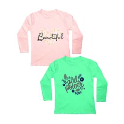 Mojua Girls Pink & Green Floral 2 Printed Pure Cotton Bio Finish T-shirt-picture-31