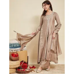 MOKOSH Women Ethnic Motifs Embroidered Panelled Sequinned Kurta with Palazzos & With Dupatta-picture-27