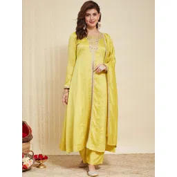 MOKOSH Women Ethnic Motifs Embroidered Panelled Sequinned Kurta with Palazzos & With Dupatta-picture-35