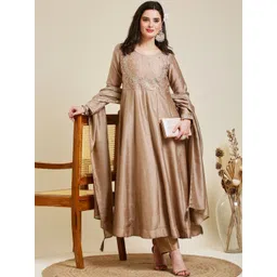 MOKOSH Women Ethnic Motifs Embroidered Panelled Sequinned Kurta with Trousers & With Dupatta-picture-32