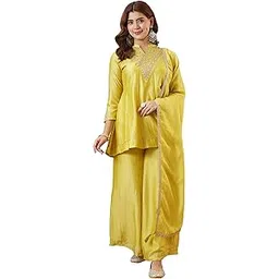mokosh Women's Embroidered Kurta Set with Dupatta | Elegant Ethnic Wear Silk Blend Kurta Pant Set-picture-44