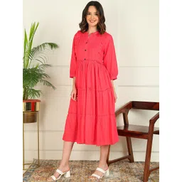 mokshi Mandarin Collar Ruffled A-Line Midi Dress-picture-14
