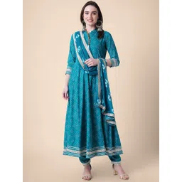 Mollar Women Bandhani Printed Empire Kurta With Trousers & Dupatta-picture-26