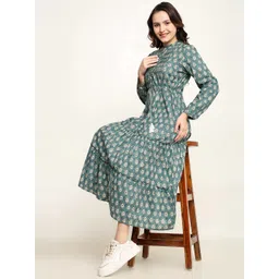 Mollar Women Floral Printed Mandarin Collar A-Line Maxi Dress-picture-33